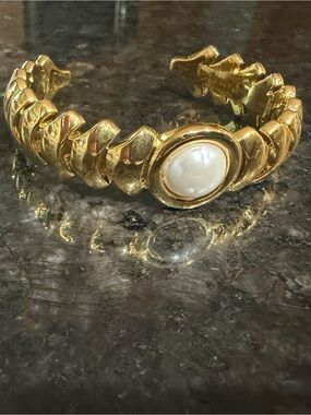Gold-Tone Pearl Accent Cuff Bracelet